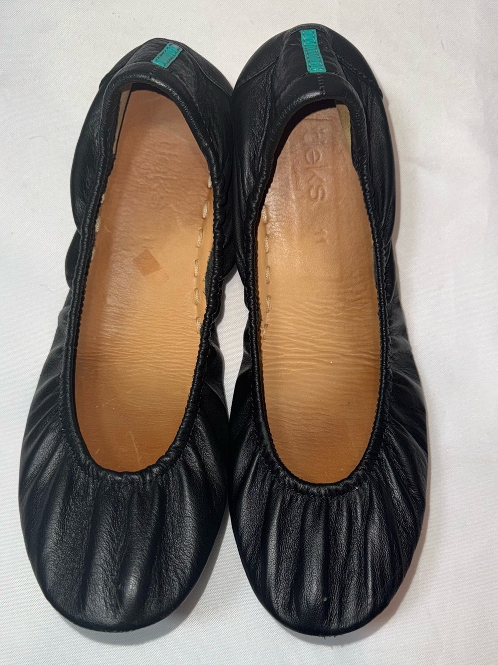 Tieks Black Leather Ballet Flats with Teal Tab